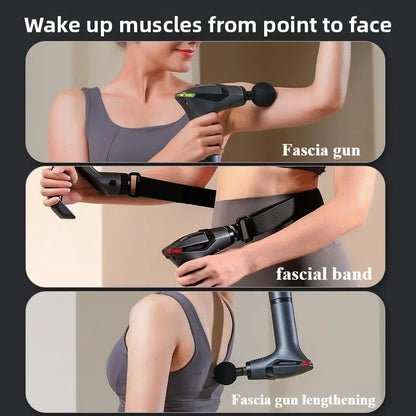 Portable Extended Handle Muscle Deep Tissue 3 in 1 Fascial Percussion Massage Gun Neck and Shoulder Back Vibration Massage Gun