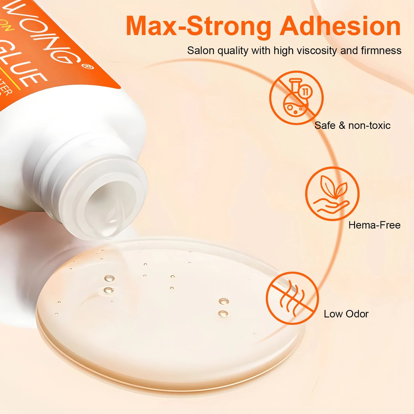 Twoing Waterproof Liquid Nail Adhesive,Long-Lasting & Fast-Drying, Formaldehyde-Free, Compatible with Acrylic Nails Fake Nails