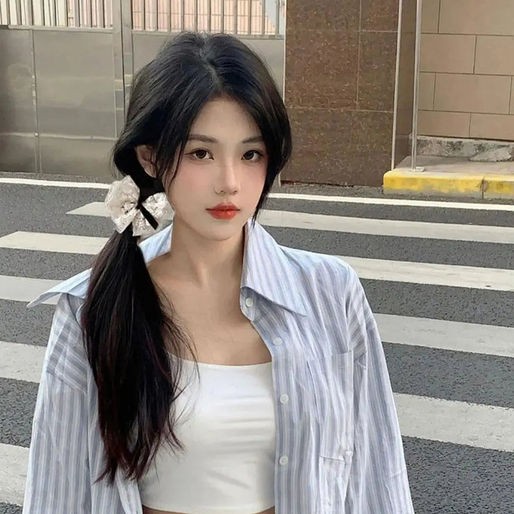 Fashion Lace Scrunchies French Romantic Elastic Hair Bands Girls Solid Ponytail Holder Headwear Hair Rope Women Hair Accessories