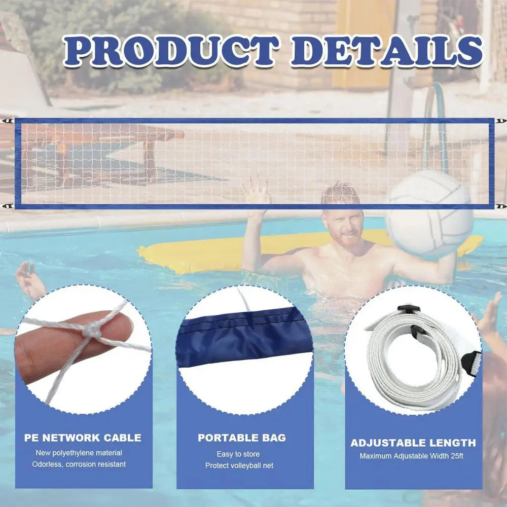 Water Volleyball Net Portable 15 X 3FT Tennis Net Replacement Swimming Pool Supplies Heavy Duty Sports Accessories For Backyard