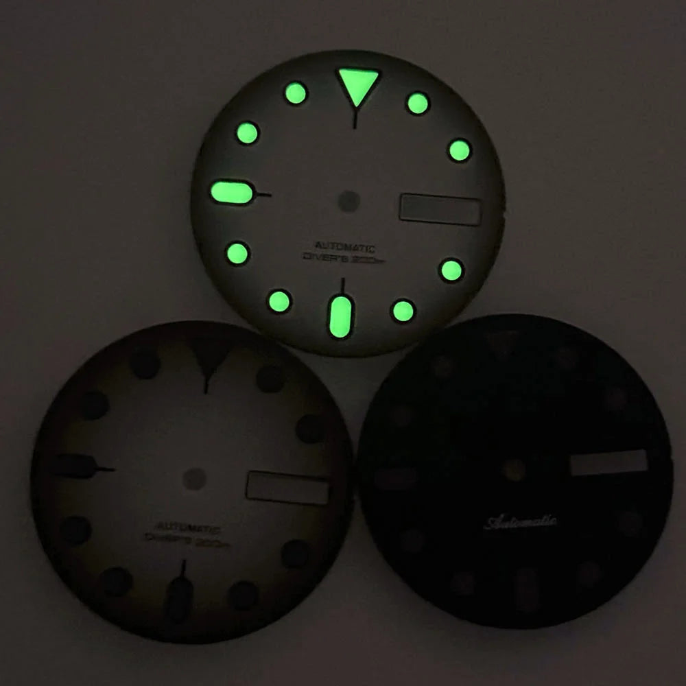 NH36 Watch Dial 29mm Weekday Date Orange/white/black Dial Face Plate Green Lume for Diver Watch Hand Set