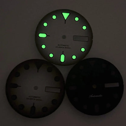 NH36 Watch Dial 29mm Weekday Date Orange/white/black Dial Face Plate Green Lume for Diver Watch Hand Set