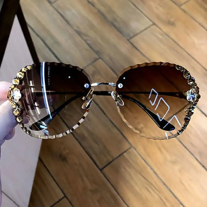 Rhinestone Decoration Retro Sunglasses Sun-Protective Korean Driving Glasses Travel Accessories Frameless Eyewear