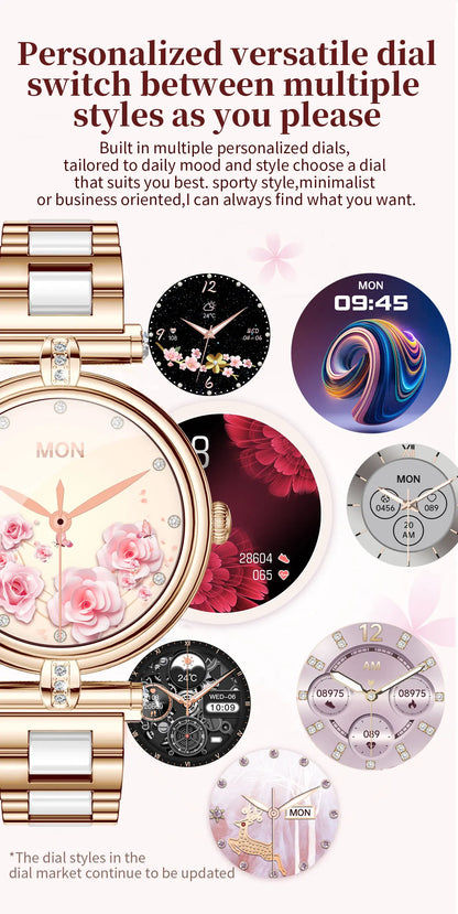 Ladies Smart Watch AK62 Women Bluetooth Call Custom Dial Steel Wristwatch Smartband Fitness Sports Tracker Smartwatches