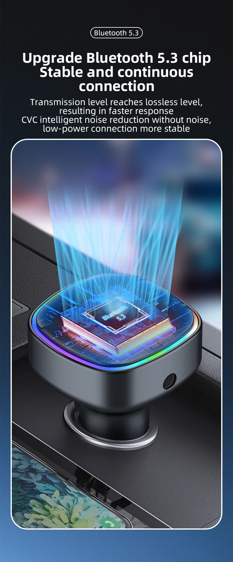 Bluetooth 5.3 FM Transmitter Handsfree Car AUX Radio Modulator MP3 Player with 22.5W & PD30W Fast Charge Adapter Car Accessories