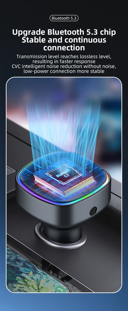 Bluetooth 5.3 FM Transmitter Handsfree Car AUX Radio Modulator MP3 Player with 22.5W & PD30W Fast Charge Adapter Car Accessories