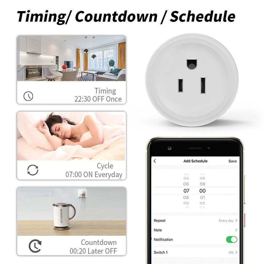 Remote Voice Control Smart Plug 110-240V US Plug Smart Plug Outlet Power Monitoring 10A/16A/20A Smart Wifi Socket Scene Linkage
