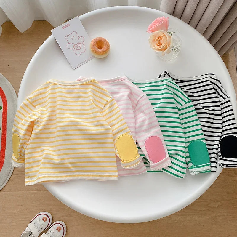 Spring Baby Boy Striped Cotton T-shirts Kids Cotton Clothes Toddler Girls Tops Children Long Sleeve Loose Bottoming T Shirt 0-4Y