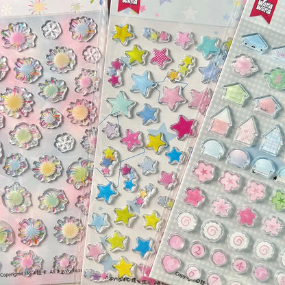 3D Clover Stickers Journal Stickers Strawberry Decorative Stickers for Phone Cases Fireworks DIY Craft Supplies