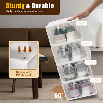 24 Pack Shoe Boxes Clear Shoe Boxes Stackable Shoe Storage Boxes with Lids Clear Plastic Stackable Shoe Organizers For Closet