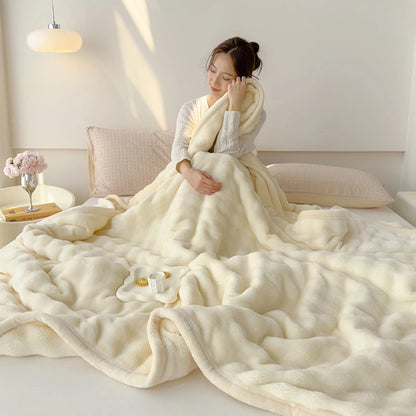 Modern Lightweight Luxurious Solid Color Rabbit Blanket Double-Sided Thick Winter Warm Knee Pads Suitable Bedroom Blankets