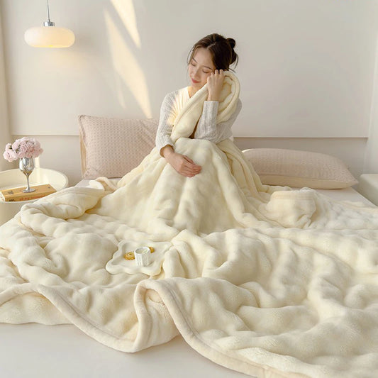 Modern Lightweight Luxurious Solid Color Rabbit Blanket Double-Sided Thick Winter Warm Knee Pads Suitable Bedroom Blankets