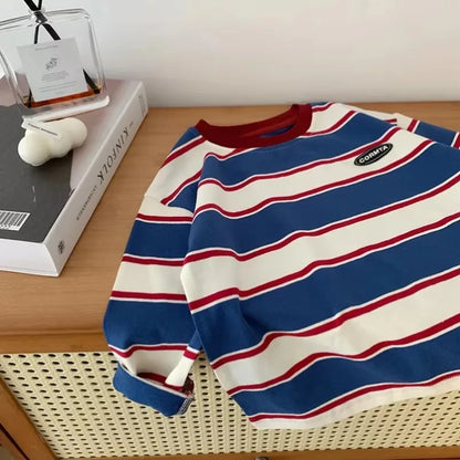 Children Clothes For Baby Girl Boys T-shirt Stripe Cotton 2-7Y Long Sleeves Shirts Teen Hoodie Bottoming Spring Shirt Kids Tops