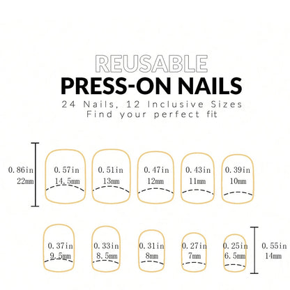 ARTAUG 24pcs Medium Press On Nails Square Black High Saturation Nail Charms Press On Nails Cover Fake Nail Set