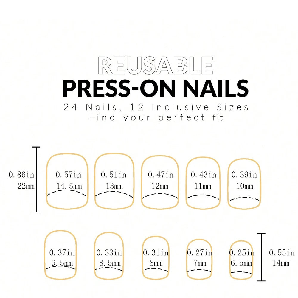 ARTAUG 24pcs Medium Press On Nails Square Black High Saturation Nail Charms Press On Nails Cover Fake Nail Set