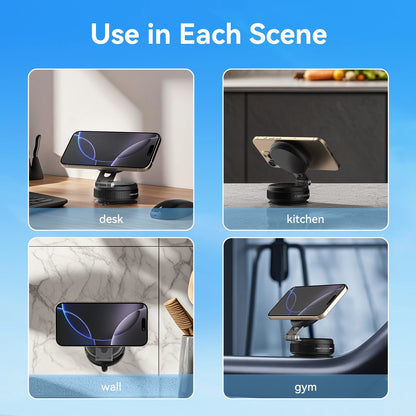 Foldable Magnetic Vacuum Phone Holder, Car Phone Holder Mount, Dashboard Magnetic Phone Holder, for Car, Mirror, Gym, Kitchen