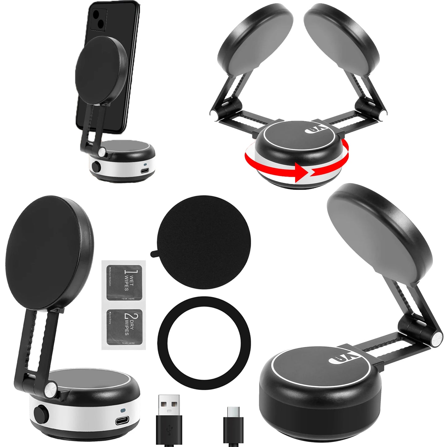 Suction Cup Phone Mount 360° Rotation Magnetic Phone Holder Multifunctional Portable Car Cellphone Holder for Smooth Surface