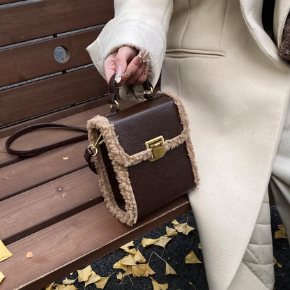 Fashion Small Totes Bag 2024 Trend PU Leather Shoulder Bags for Women Cute Short Handle Crossbody Phone Bag Luxury Fur Handbags