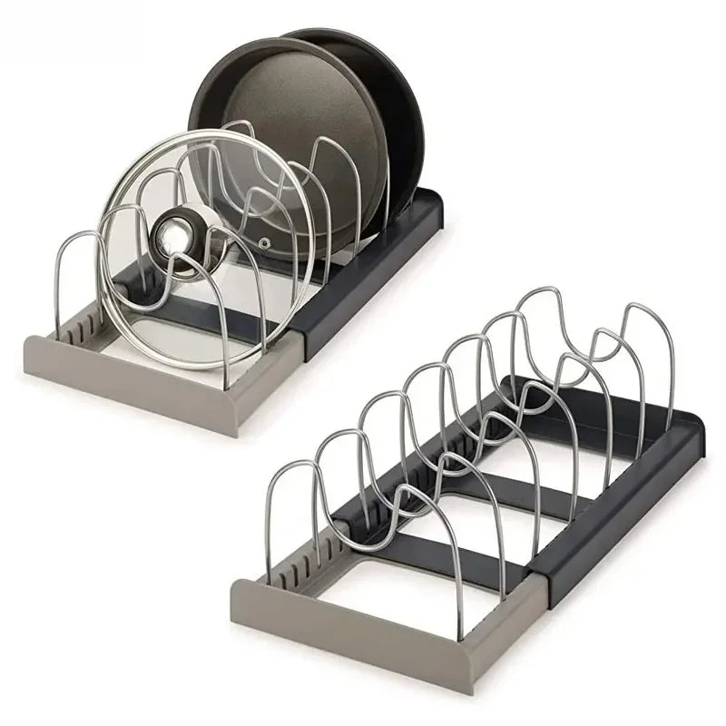 Expandable Kitchen Cabinet Organizer Rack Stainless Steel Storage Shelf for Pots Pans Cutting Boards  Cookware
