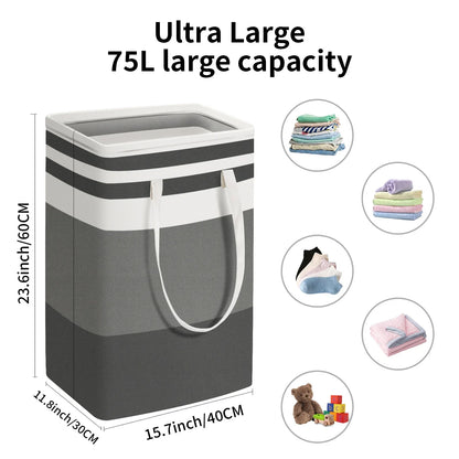 Large Laundry Baskets Waterproof Freestanding Laundry Hamper Collapsible Tall Clothes Hamper with Extended Handles for Clothes