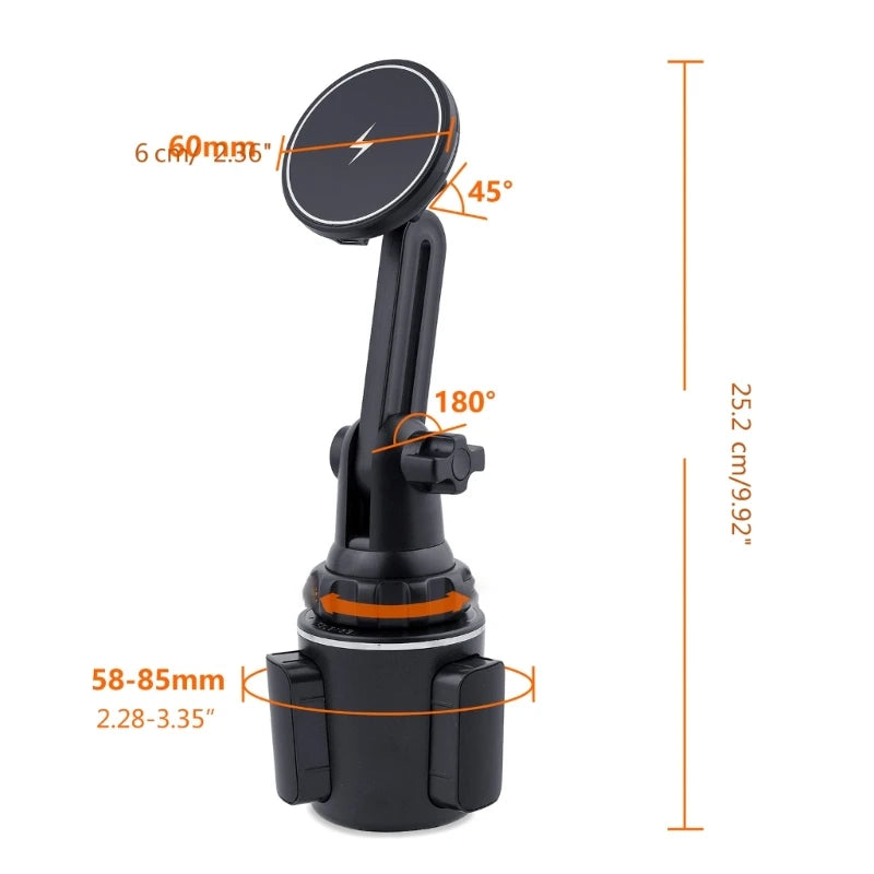15W Magnetic Wireless Car Mount For MagSafe Cup Holder Car Phone Mount For IOS Phone 12/13/14