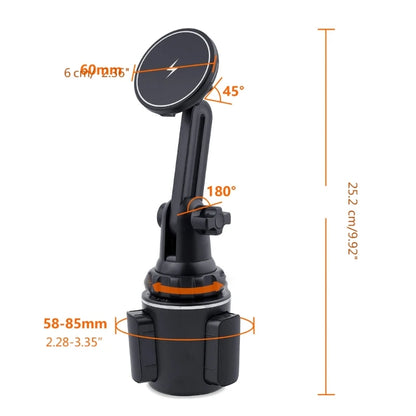 15W Magnetic Wireless Car Mount For MagSafe Cup Holder Car Phone Mount For IOS Phone 12/13/14