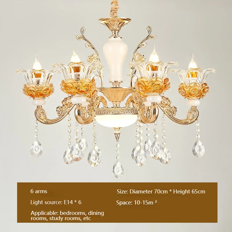 Flower Glass Lampshade Crystal Pendant Lamp Living Room Dining Room Bedroom Hall Villa New Design Hot Sale Decorative Chandelier