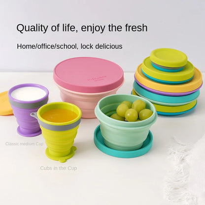 Silicone Bowl Foldable with Lid Camping Baby Travel Portable Round Large Food Container Heat Resistant Salad Bowl