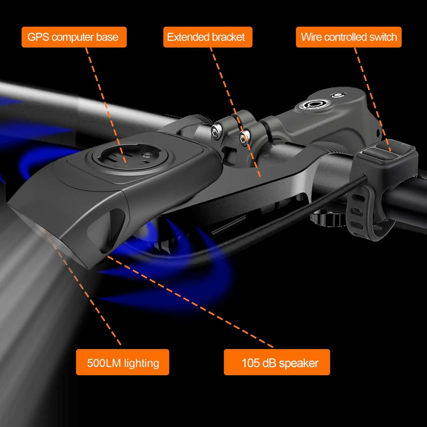 Bicycle lights & horns & Garmin computer stand 3in1, stacked BIKE computer base computer stand cycling code watch base headlighg