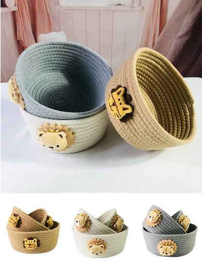 Hand Woven Cartoon Animals Storage Basket Kids Toys Desktop Organizer Sundries Storage Box Laundry Baskets storage box