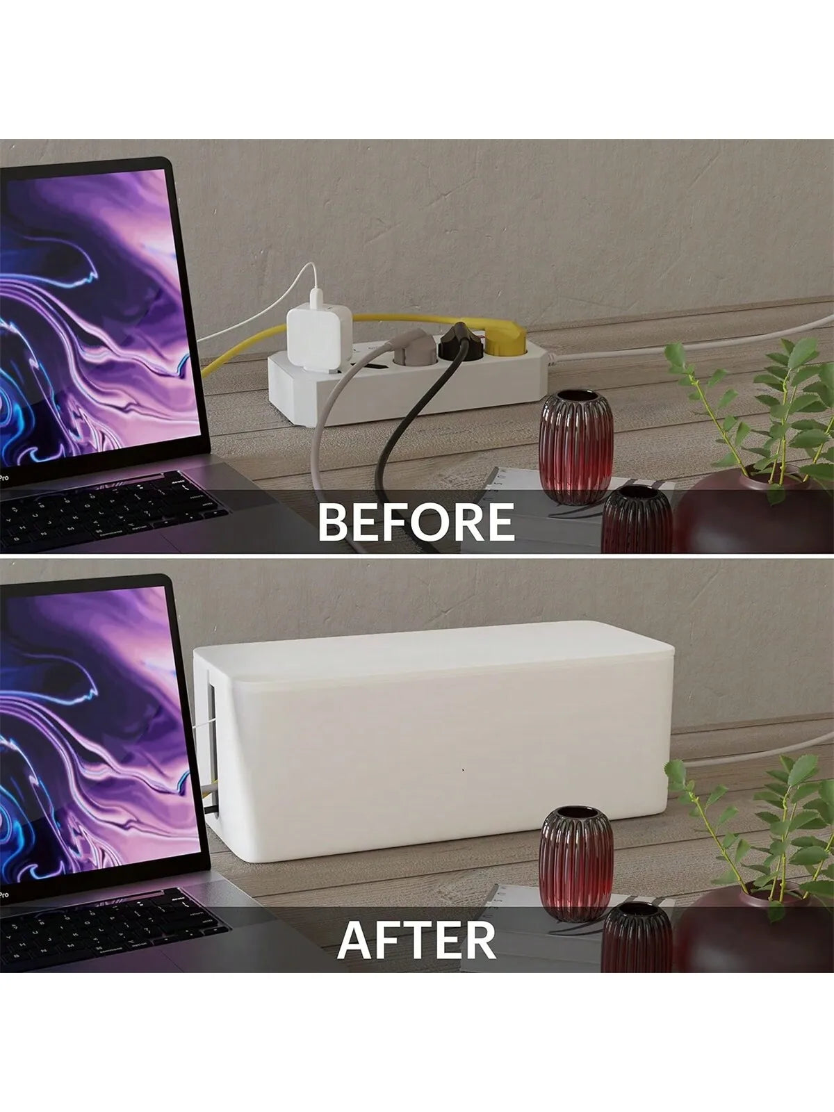 3 Pcs/Set Cable Management Boxes Organizer Strip Charger Wire Cable Storage Box Dust Large Storage Wires Keeper Holders