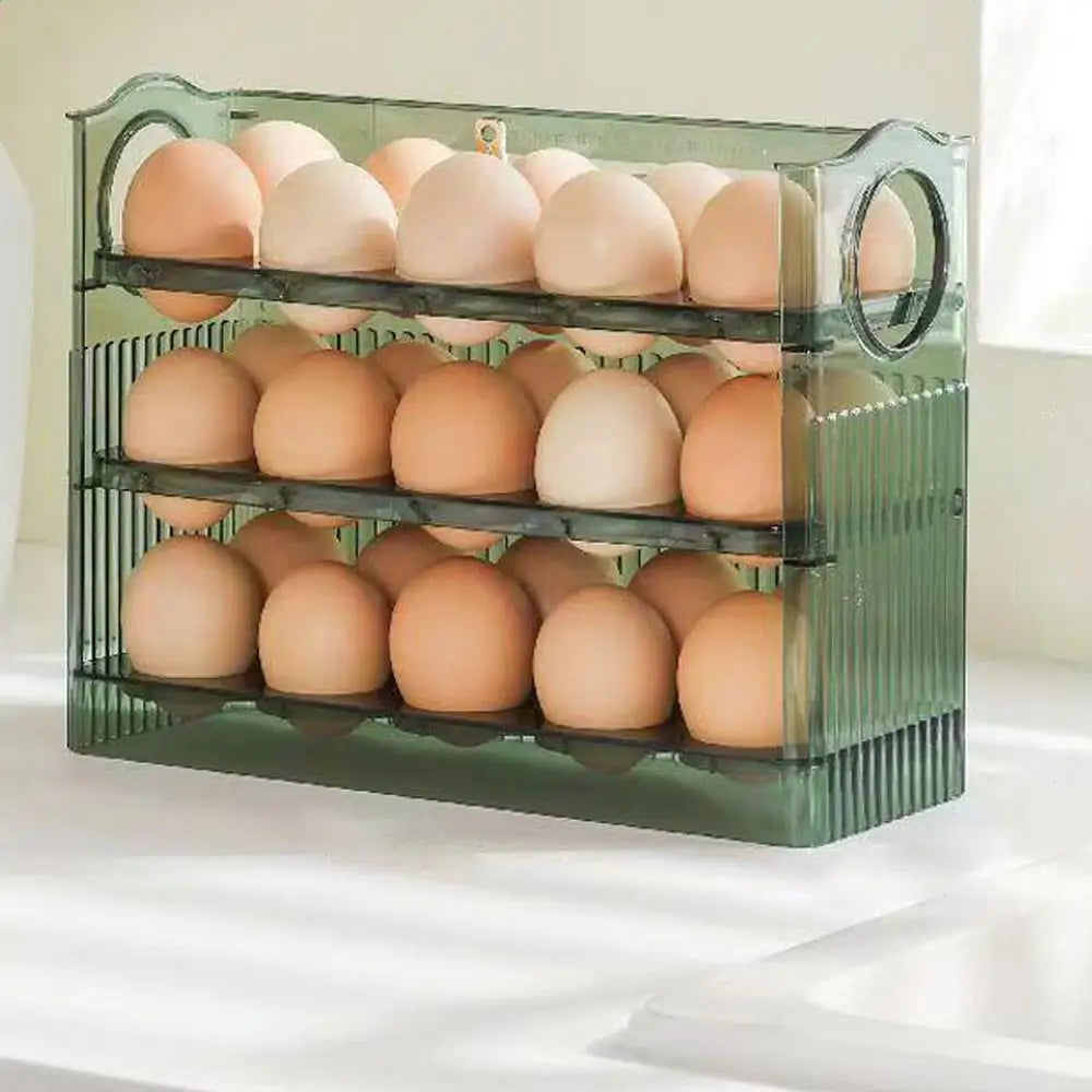 Egg Holder for Fridge 3-Tier Egg Organizer for Fridge With Time Scale Large Capacity Reversible Egg Rack Space-Saving Egg Keeper