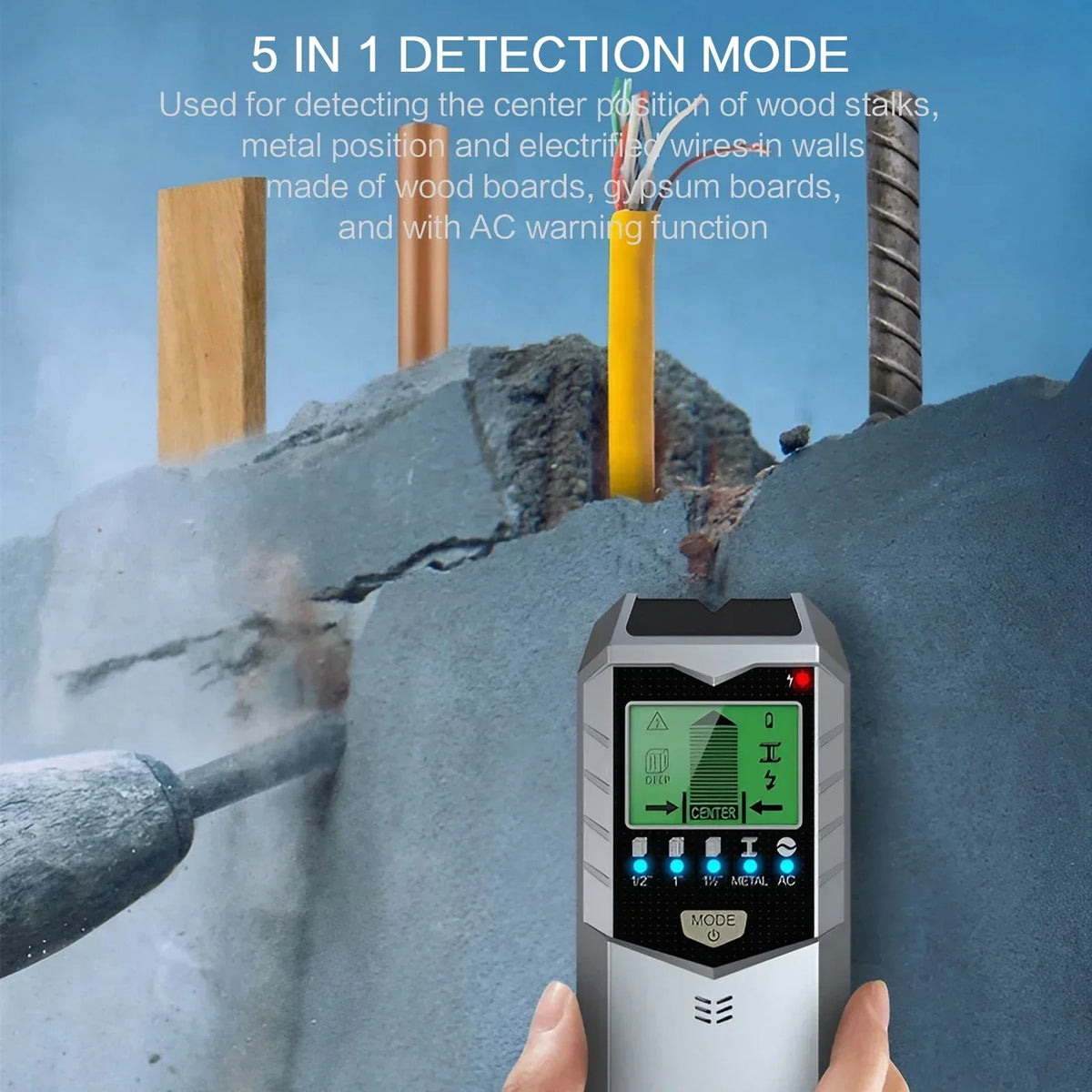 Timber Scanner 5-in-1 Handheld Wall Metal Detector - Scanner for Metal, Wires, Timber ...