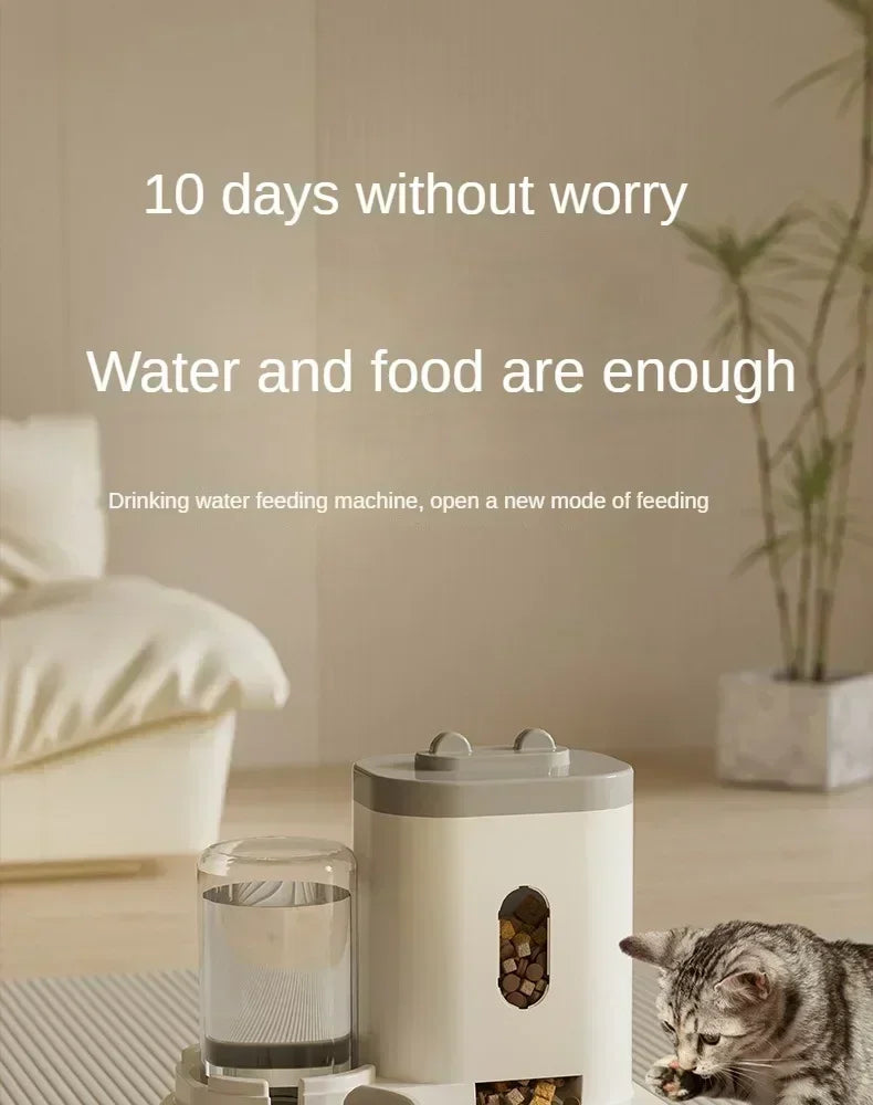 Automatic Cat Dog Feeder with Water Fountain Large Capacity Elevated Bowl Anti-Tip Design for Pets Drinker Accessories