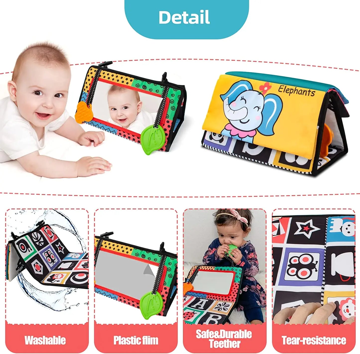 Black And White Baby Floor Mirror Tummy Time Sensory Baby Toys 6 12 months Toys For Babies Montessori Development Crawl Toys