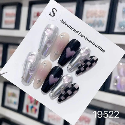 10Pcs Short Press On Nails y2k Star Rhinestone Design Handmade Press On nails Luxury With Design Full Cover Removable Fake Nails