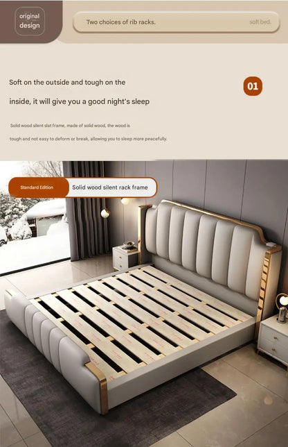 Italian Luxury Beds Leather Modern Simple Storage Beds Queen White Bedroom Double Somieres Marcos De Cama Bedroom Furniture