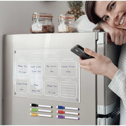 Fridge Magnet Calendar Magnetic Board Weekly Planner Reusable Dry Erase Board Schedule Transparent Fridge Message Menu Gadgets