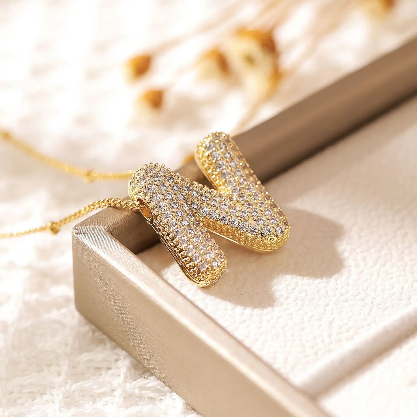 RAKOL Exquisite Copper Gold-plated Zircon Pendant American Minimalist Collarbone Chain 26 A-Z Balloon Letter Necklace For Women