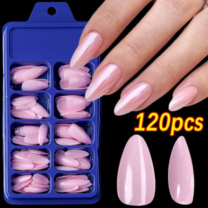 120pcs Pink French Tip Press-On Nails Medium Length Square Shape With Glossy Finish False Nails Full Cover Pre-Shaped Fake Nails