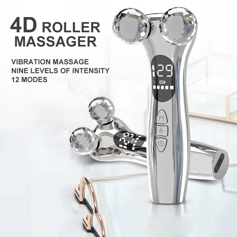 4D Roller Facial Massager EMS Face Lift Device V-Face Slimmer Skin Tightening Double Chin Remover Eye Care Vibration Massager