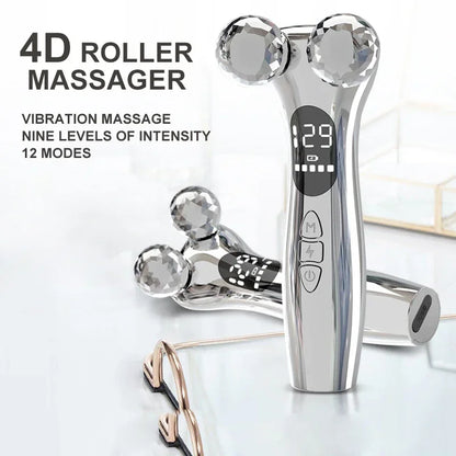 4D Roller Facial Massager EMS Face Lift Device V-Face Slimmer Skin Tightening Double Chin Remover Eye Care Vibration Massager