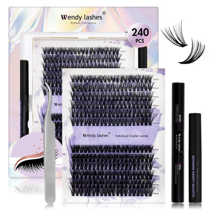 Wendy DIY Lash Extension Kit With 0.07 Thickness 280 PCS Lash Clusters Lash Bond And Seal Lash Glue Remover And Lash Tweezers
