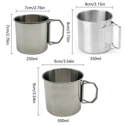 Stainless Steel Camping Cup 250/350/500ml Portable Carabiner Cups Outdoor Water Cup Mug With Foldable Handle Kitchen Drinkware