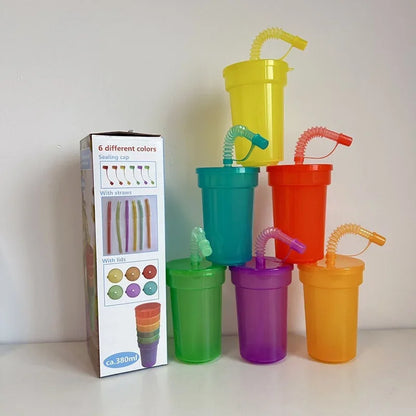 Neon Sipper Cups - Colorful, Spill-Proof Cups with Lids and Straws - Ideal for School Events, Themed Parties, and Birthday Celeb