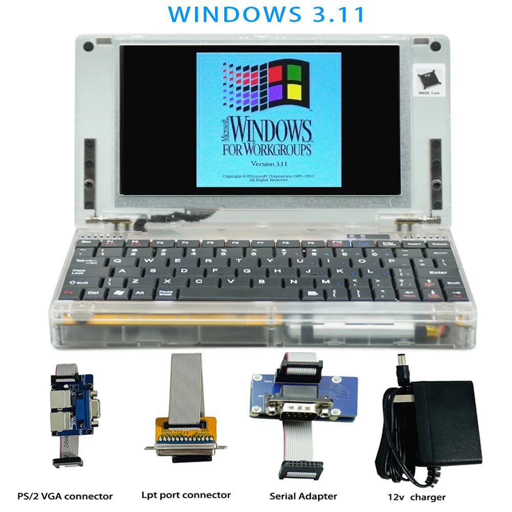 Pocket 386 windows3.11/95 system retro notebook computer OPL3 sound card VGA IPS Screen Integrated Mouse