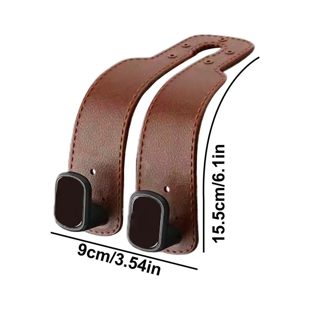 Car Seat Hooks for Headrest PU Leather Car Bag Hooks Multifunctional Hanger Storage Organizer for Trunk Vehicle Organization