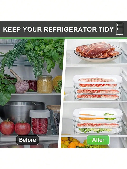 3-Tier Stackable Lunch Organizer – Fridge Container for Bacon, Cheese & Deli Meats w/Lid – Space-Saving Kitchen Storage