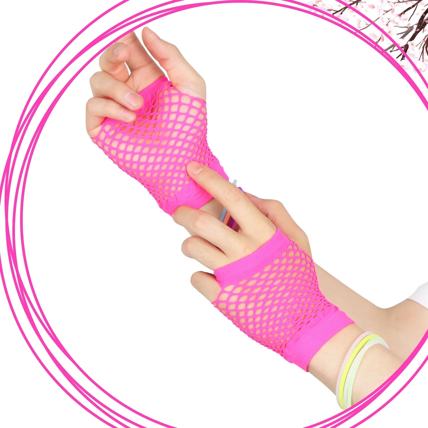 80s Fancy Dress Accessories Women Party Costume Set Adult Tutu Skirt Neon Fishnet Gloves Beaded Necklace Bracelet Earrings