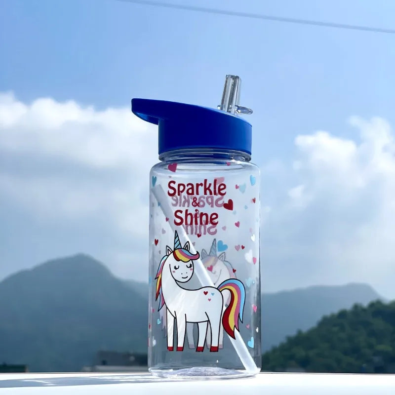 Children's travel water cup 500ml, straw cup, with portable rope, leak-proof, large-caliber, easy to clean, sports water cup